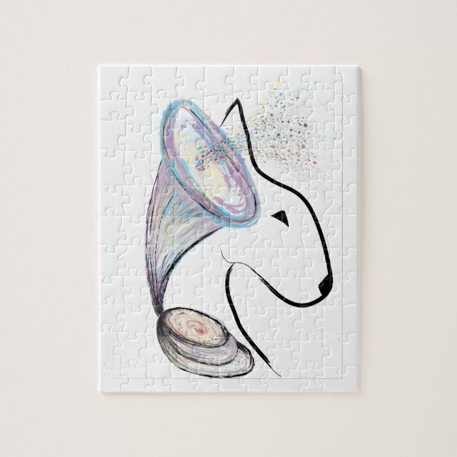 Gramophone Bull Terrier Music Surreal pet art Jigsaw Puzzle (Vertical)