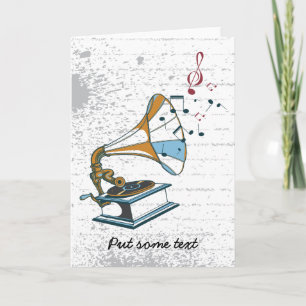 Gramophone retro custom greeting card