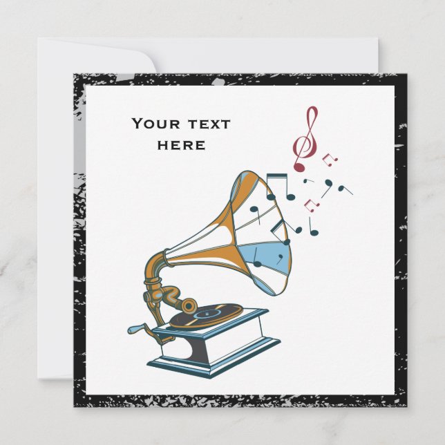 Gramophone retro custom invitation (Front)