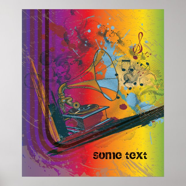 Gramophone sur arc-en-ciel rétro affiche personnal (Devant)