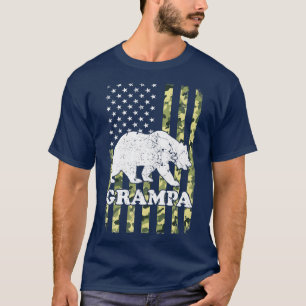 Grampa Bear Camping Hiking Camouflage USA American T-Shirt