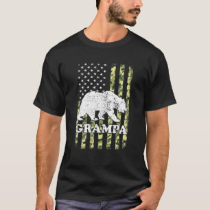 Grampa Bear Camping Hiking Camouflage USA American T-Shirt