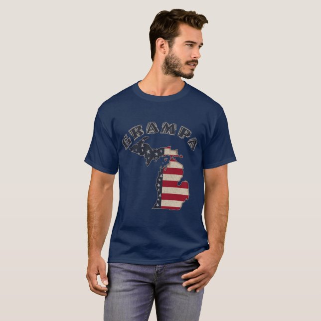 Grampa | Grunge Americana Michigan T-Shirt (Front Full)