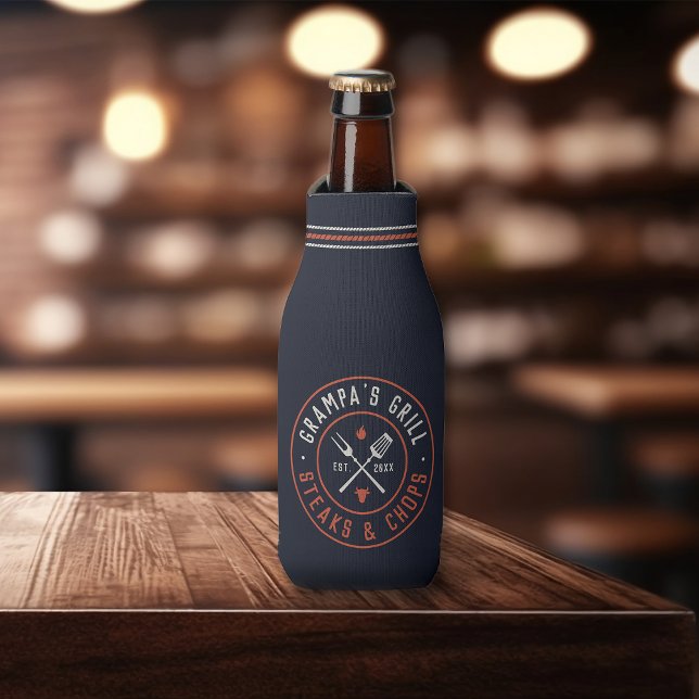 Grampa's Grill Personalized Year Established Bottle Cooler (Creator Uploaded)