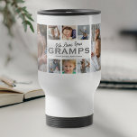 Gramps Father's Day Photo Collage Travel Mug<br><div class="desc">Cute personalized grandfather photo travel coffee mug featuring 8 family pictures,  the words "we love you gramps",  and the kids names.</div>