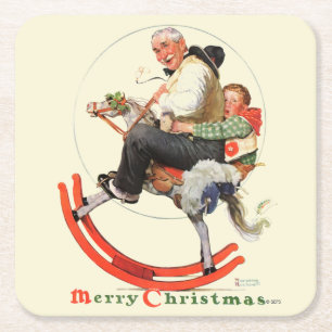 Gramps on Rocking Horse Square Paper Coaster