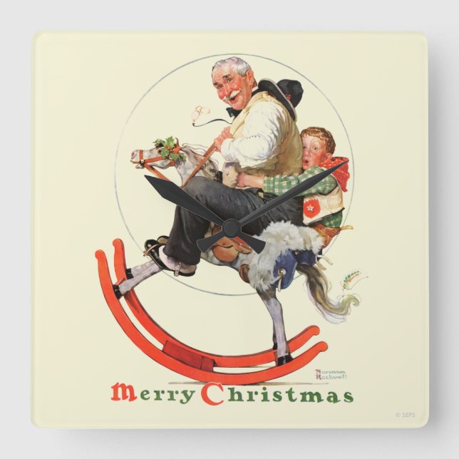 Gramps on Rocking Horse Square Wall Clock (Front)