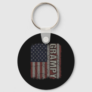 Grampy American Flag Vintage Father's Day 4th Of J Keychain