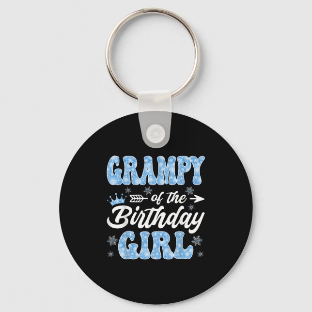 Grampy Of The Birthday Girl Snowflakes Winter Chri Keychain (Front)