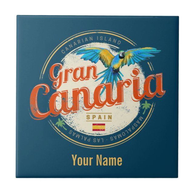 Gran Canaria Parrot Canary Islands Spain Vintage Tile (Front)
