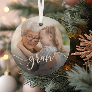 Gran Grandma Script Overlay Glass Ornament