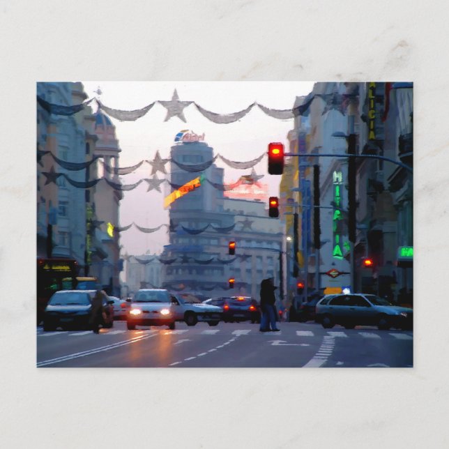Gran Vía de Madrid en Navidad Postcard (Front)