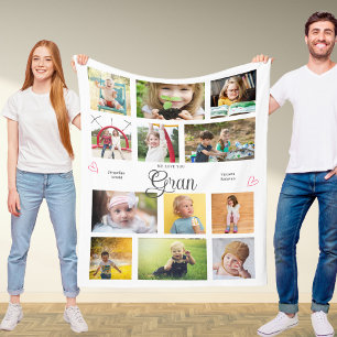 Gran We Love You Personalized Hearts Modern Fleece Blanket
