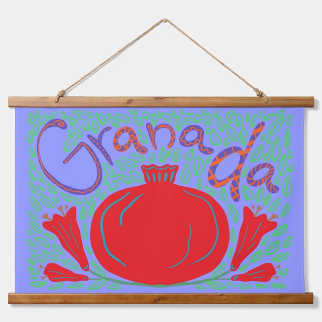 Granada bold red pomegranate floral hanging tapestry (Front)