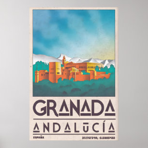 Granada Cityscape Poster - Vintage Spanish Travel