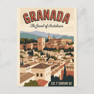 Granada Spain Retro Skyline Cityscape Travel Postcard
