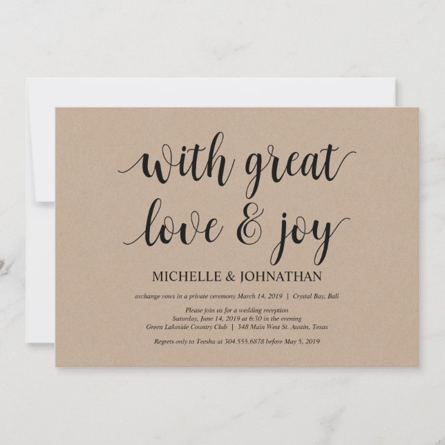 grand amour et joie, Mariage Elopement Invitations (Devant)