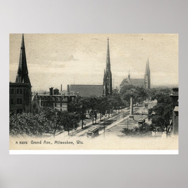 Grand Ave., Milwaukee, Wisconsin 1907 Vintage Poster (Front)