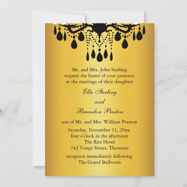 Grand Ballroom Wedding Invitation 1 (gold & black) (Front)