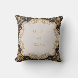Grand Baroque Gold Glitter Black Luxury Wedding Throw Pillow
