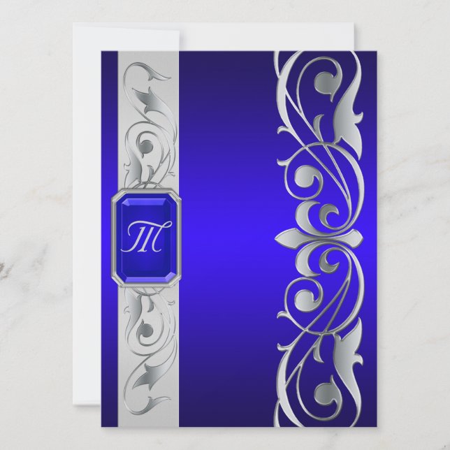Grand Bijou Bleu Invitation Argent Et Bleu (Devant)