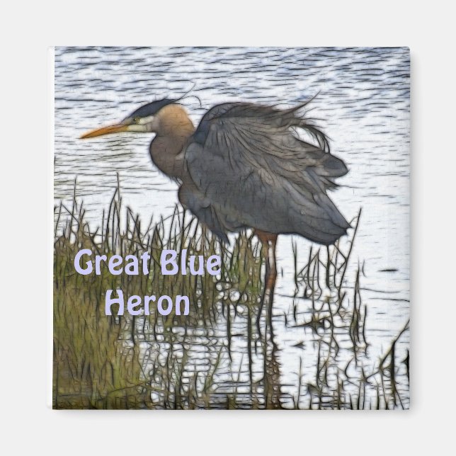 GRAND BLUE HERON Faune Cadeaux Magnet (Devant)