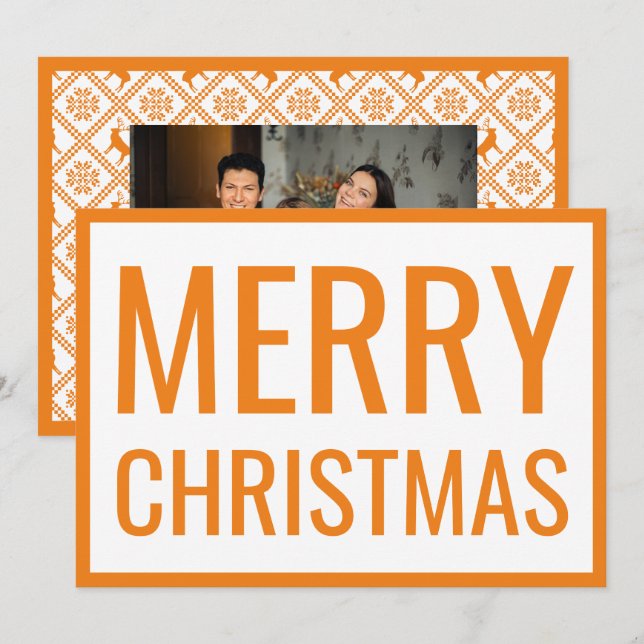 Grand Bold Orange Joyeux Noël Carte photo blanc (Devant / Derrière)