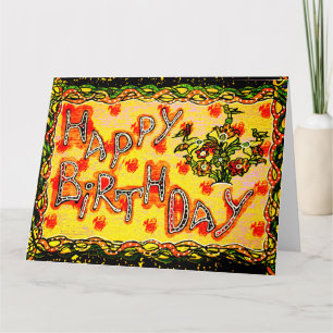 Grand Bright Russian folk art Joyeux carte d'anniv