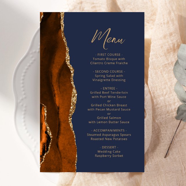 Grand Budget Rouille Or Agate Marine Mariage Menu (Créateur téléchargé)