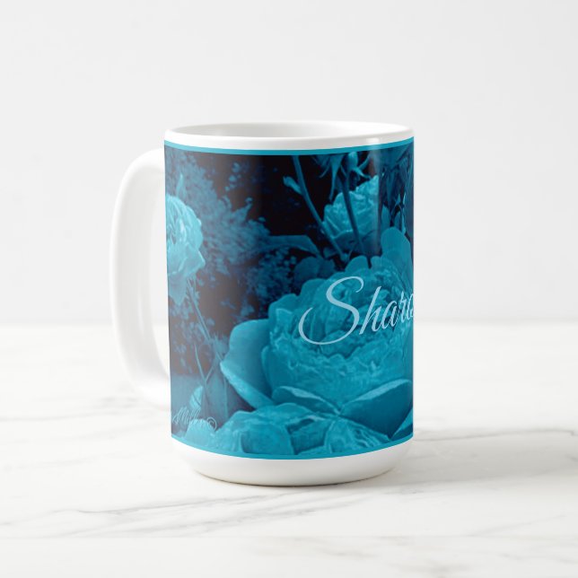 Grand café Rose bleu Mug (Devant gauche)