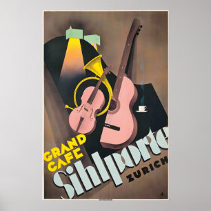 Grand Cafe Sihlporte Zurich Switzerland Vintage Poster
