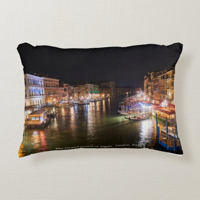 Grand Canal by Night, Venice, Italy Accent Pillow (Front)