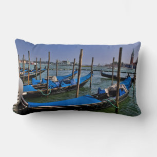 Grand Canal water with gondalo boats lined up Lumbar Pillow