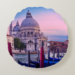 Grand Canal with gondolas and church in Venice Round Pillow