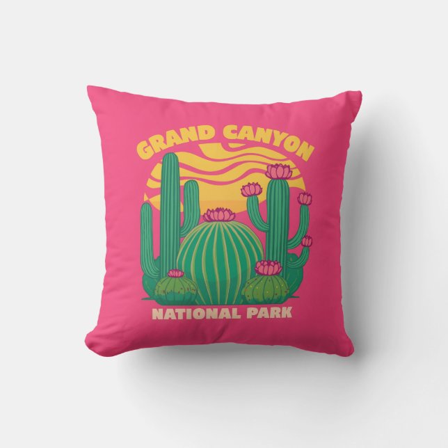 Grand Canyon Cactus Sunset Throw Pillow (Front)