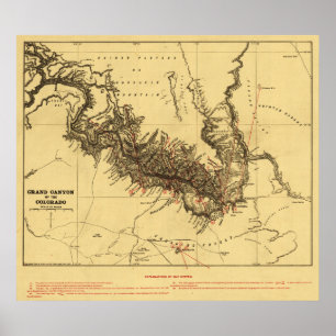 Grand Canyon of Colorado RiverPanoramic Map Poster