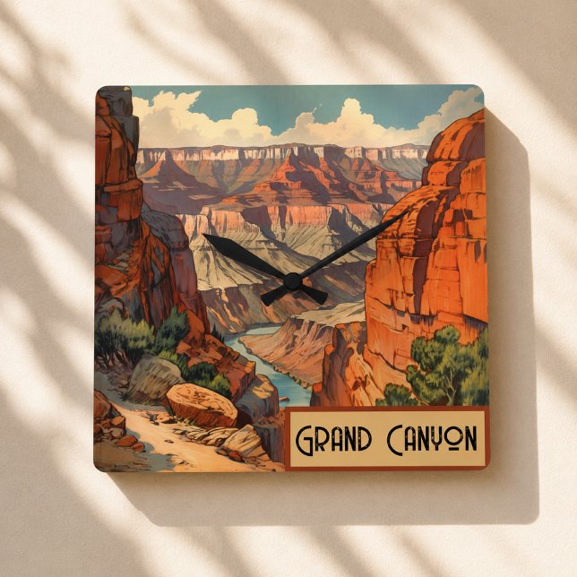 Grand Canyon Retro Desert View Square Wall Clock (Creator Uploaded)