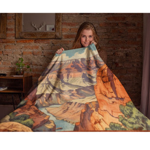 Grand Canyon Retro Travel Design Fleece Blanket