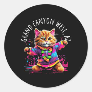 Grand Canyon West Arizona Dancing Cat Colourful Ki Classic Round Sticker