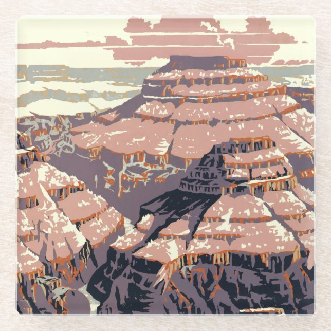 Grand Canyon Western Graphic Art American Glass Coaster (Front)