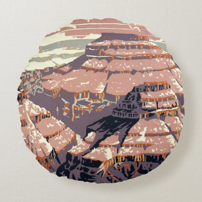 Grand Canyon Western Graphic Art American Round Pillow (Front)