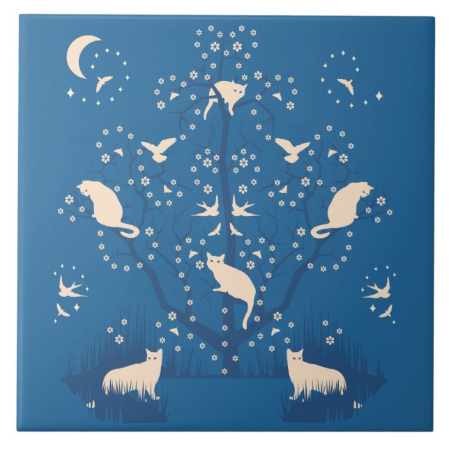 Grand carreau de céramique de chats crépusculaires (Devant)