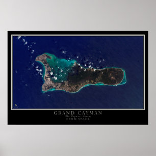 Grand Cayman Island From Space Satellite Map Poster
