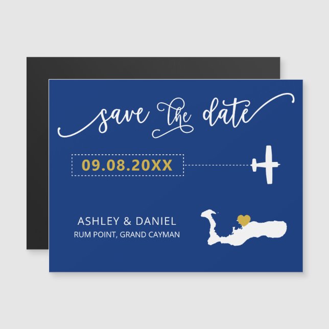 Grand Cayman Wedding Save the Date Card, Map Magnetic Invitation (Front/Back)