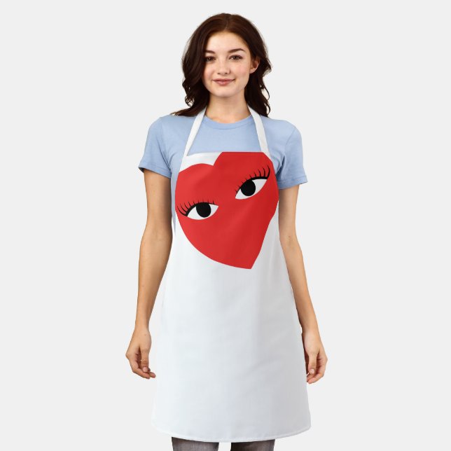 Grand Coeur rouge avec les yeux tablier (Porté)