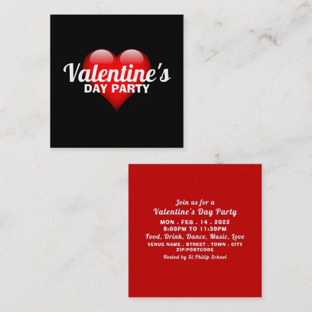 Grand Coeur, Saint Valentin Invitation de billet (Devant / Derrière)