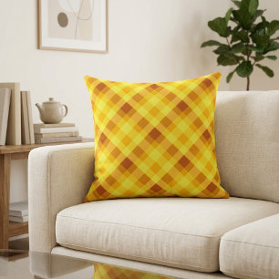 Grand Coussin Décoratif Jaune Clair à Carreaux