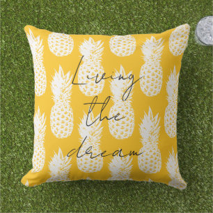 Grand coussin extérieur à motif de ananas jaune
