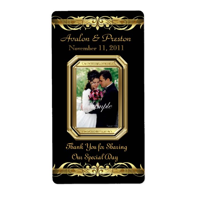 Grand Duchess Black Photo Gold Wine Wedding Label (Front)