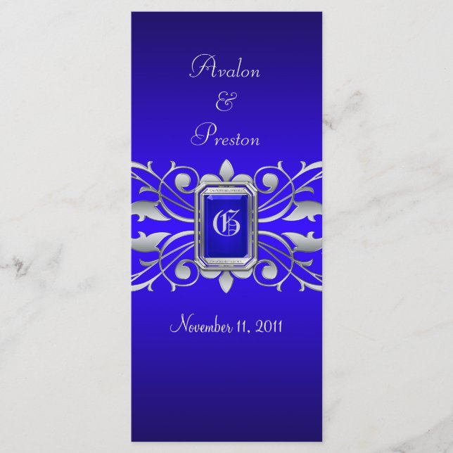 Grand Duchess Blue Scroll Teal Wedding Program (Front)